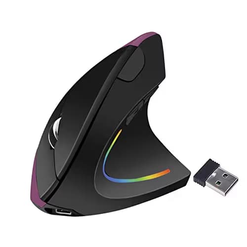 Wireless Ergonomic Mouse,Funwaretech 【Rechargeable】 2.4G Vertical Optical Mice,800/1200 /1600 DPI with 6 Buttons for Laptop,Desktop,PC, MacBook - Purple main image