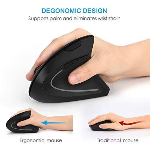 Neverstop Wireless Vertical Mouse, 2.4G Wireless Ergonomic Optical Mouse with 3 Adjustable 800/1200 /1600 DPI, 6 Buttons Compatible Laptop, PC, Computer, Desktop, Notebook image