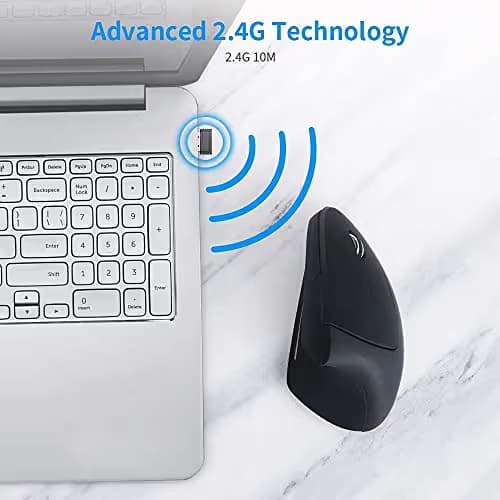 Neverstop Wireless Vertical Mouse, 2.4G Wireless Ergonomic Optical Mouse with 3 Adjustable 800/1200 /1600 DPI, 6 Buttons Compatible Laptop, PC, Computer, Desktop, Notebook image