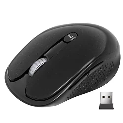 Wireless Silent Mouse, WISFOX 2.4G Wireless Laptop Mouse with USB Nano Receiver, 3 Adjustable DPI Levels and 6 Buttons, Power On-Off Switch, A Long Battery Life Ideal for Work, Study, Sport Fan image