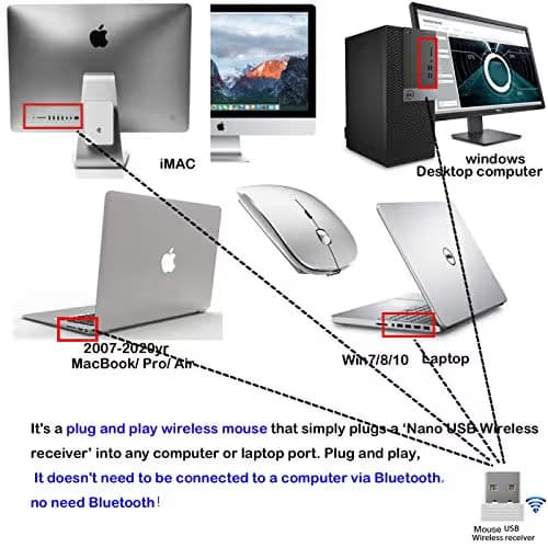 Wireless Mouse for MacBook Air/Pro Wireless Mouse for MacBook Laptop Windows iMac (Silver) image