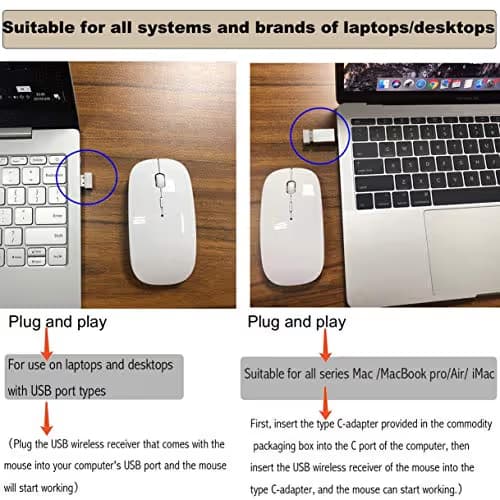 Wireless Mouse for MacBook Air/Pro Wireless Mouse for MacBook Laptop Windows iMac (Silver) image