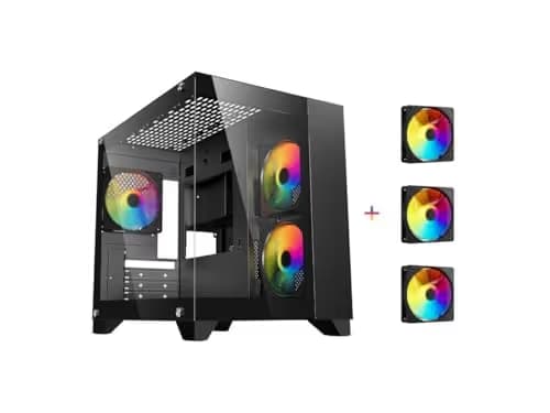 DIYPC ARGB-Q01 MicroATX Mini Tower White Tempered Glass Side Panel main image