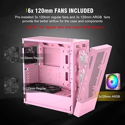 Vetroo AL600 ATX Mid Tower Pink with Tempered Glass Side Panel and USB 3.2 Gen 1 Type-A, USB 2.0 Type-A Front Panel image