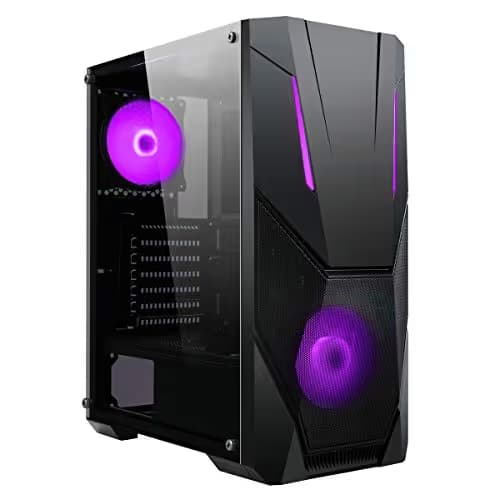 CiT Master ATX Mid Tower Black Tempered Glass Side Panel, USB 3.2 Gen 1 & USB 2.0 Front USB image