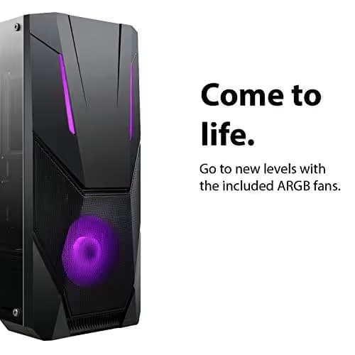 CiT Master ATX Mid Tower Black Tempered Glass Side Panel, USB 3.2 Gen 1 & USB 2.0 Front USB image