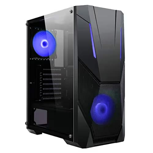 CiT Master ATX Mid Tower Black Tempered Glass Side Panel, USB 3.2 Gen 1 & USB 2.0 Front USB image
