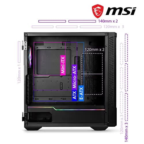 MSI MPG VELOX 100P AIRFLOW ATX Mid Tower Black with Tempered Glass Side Panel and USB 3.2 Gen 2x2 Type-C USB 3.2 Gen 1 Type-A image