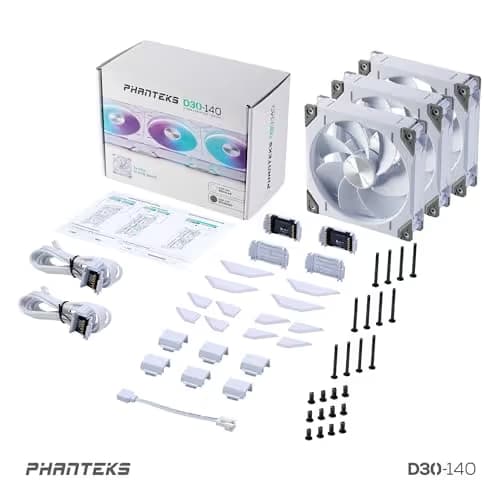 Phanteks PH-F140D30R 140mm White 71.76 CFM Addressable RGB PWM 3-Pack image