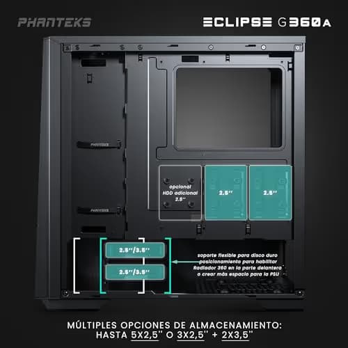 Phanteks Eclipse G360A ATX Mid Tower Black Tempered Glass Side Panel image