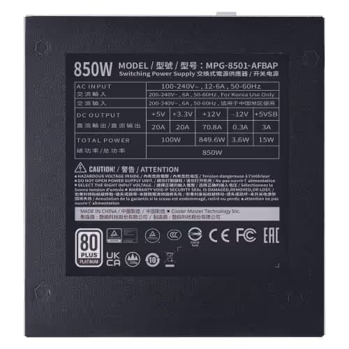 Cooler Master XG850 Plus 850W Fully Modular 80+ Platinum Certified image