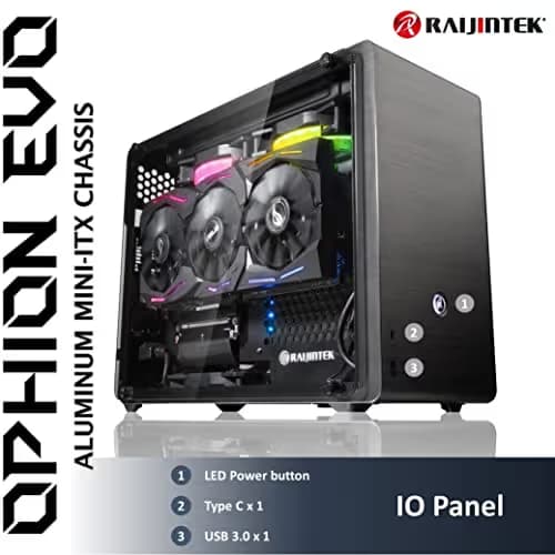 RAIJINTEK OPHION EVO Mini-ITX Desktop Black with Acrylic Side Panel and USB 3.2 Gen 1 Type-A image