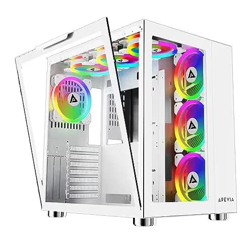 Apevia Prism Elite ATX Mid Tower White Tempered Glass Side Panel, USB 3.2 Gen 1 Type-A, USB 2.0 Type-A image