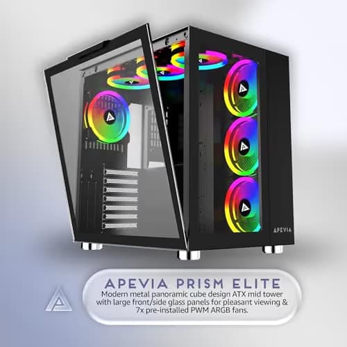 Apevia Prism Elite ATX Mid Tower Black Tempered Glass Side Panel image