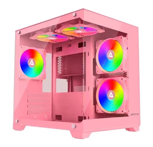 Apevia PRISM Micro ATX Mid Tower Pink Tempered Glass Side Panel main image