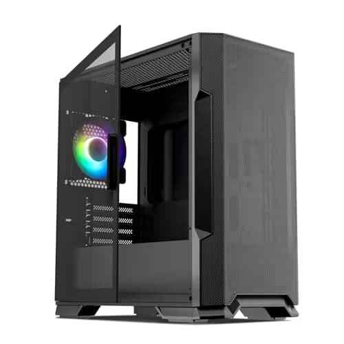 Vetroo M03 Micro ATX Mini Tower Black with Tempered Glass Side Panel and USB 3.2 Gen 1 Type-A, USB 2.0 Type-A image