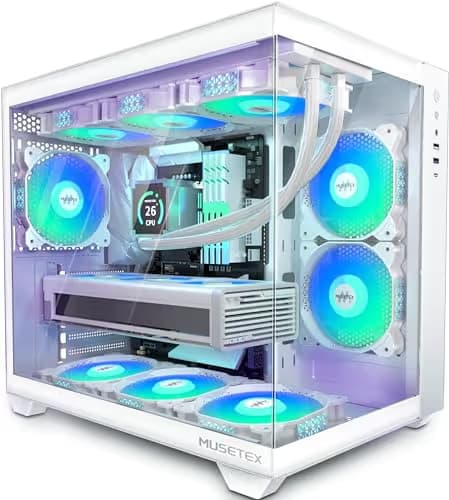 MUSETEX Y6 ATX Mid Tower Pure White 6 ARGB Fans with Tempered Glass Side Panel main image