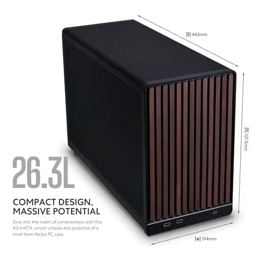 Lian Li A3-mATX Micro ATX Mini Tower Black / Brown Wood Mesh Side Panel image