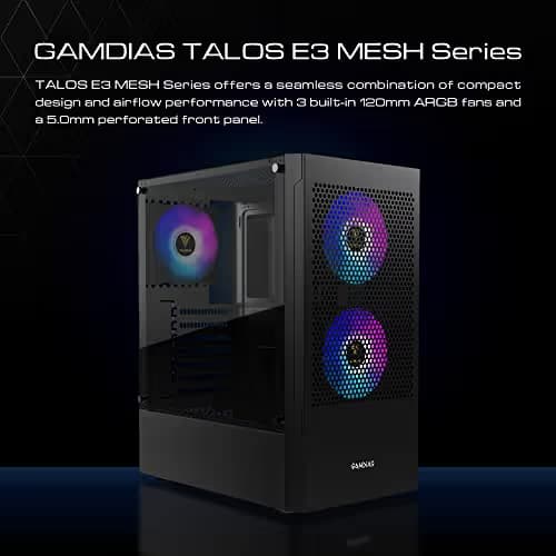 GAMDIAS TALOS E3 MESH ATX Mid Tower Black with Tempered Glass Side Panel image