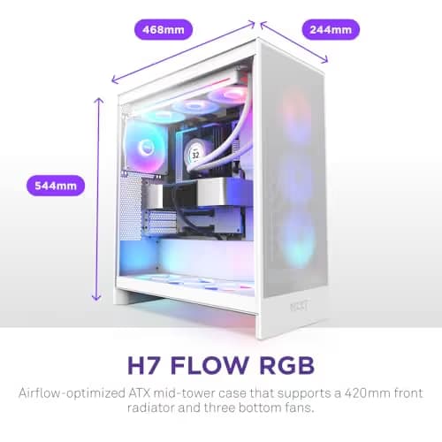 NZXT H7 Flow RGB (2024) ATX Mid Tower White Tempered Glass image