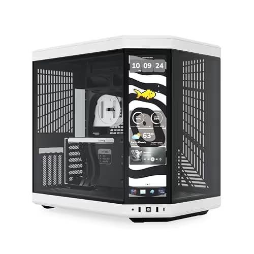 Hyte Y70 Touch Infinite Dual Chamber ATX Mid Tower Modern Aesthetic Case with Integrated 2.5K LCD Touchscreen - Panda/White image
