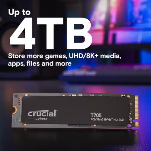 Crucial T705 1TB PCIe Gen5 NVMe M.2 SSD with Heatsink image