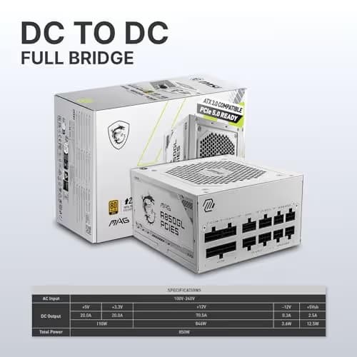 MSI MAG A850GL PCIE5 White 850W Fully Modular 80+ Gold ATX image