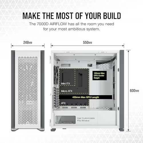 Corsair 7000D AIRFLOW ATX Full Tower White Tempered Glass Side Panel image