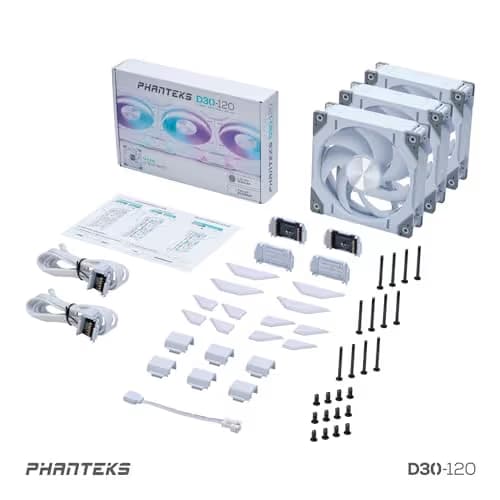Phanteks D30-120 120mm White Addressable RGB PWM 64.3 CFM 3-Pack image