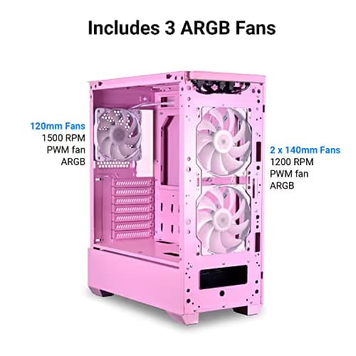 Lian Li LANCOOL 205 Mesh C ATX Mid Tower Pink Tempered Glass Side Panel, USB 3.2 Gen 2 Type-C, USB 3.2 Gen 1 Type-A image