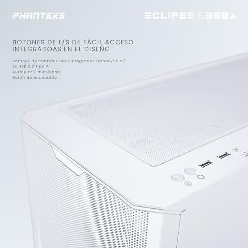 Phanteks Eclipse G360A ATX Mid Tower White Tempered Glass Side Panel image