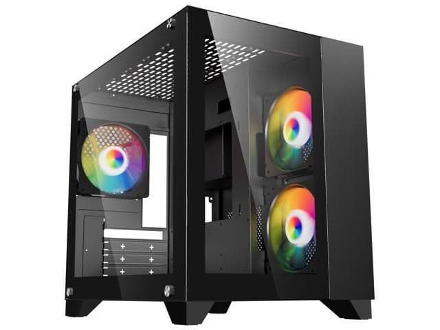 DIYPC ARGB-Q3 V2 Micro ATX Mini Tower Black with Tempered Glass Side Panel and USB 3.2 Gen 1 Type-A, USB 2.0 Type-A image