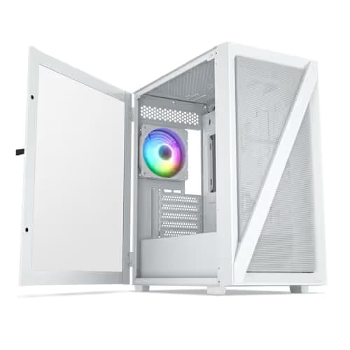Vetroo M05 Micro ATX Mid Tower White Tempered Glass Side Panel and USB 3.2 Gen 1 Type-C, USB 3.2 Gen 1 Type-A, USB 2.0 Type-A image
