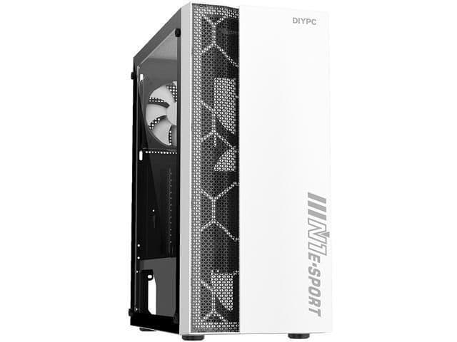 DIYPC DIY-S08 ATX Mid Tower White / Black with Tempered Glass Side Panel and USB 3.2 Gen 1 Type-A, USB 2.0 Type-A main image