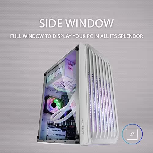 Mars Gaming MC-S2 ATX Mid Tower White with Acrylic Side Panel, USB 2.0 Type-A Front Panel, and 300 x 185 x 351 Dimensions image