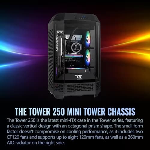 Thermaltake The Tower 250 Mini-ITX Tower Black with Tempered Glass Side Panel and USB 3.2 Gen 2 Type-C USB 3.2 Gen 1 Type-A image