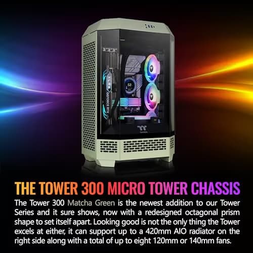 Thermaltake The Tower 300 MicroATX Mini Tower Tempered Glass Side Panel - Matcha Green image