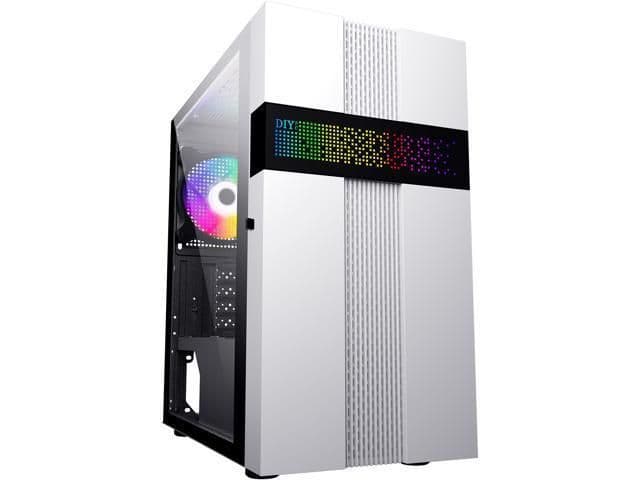 DIYPC ARGB-Q8-W Micro ATX Mid Tower Silver / Black with Tempered Glass Side Panel and Front Panel USB 3.2 Gen 1 Type-A and USB 2.0 Type-A image