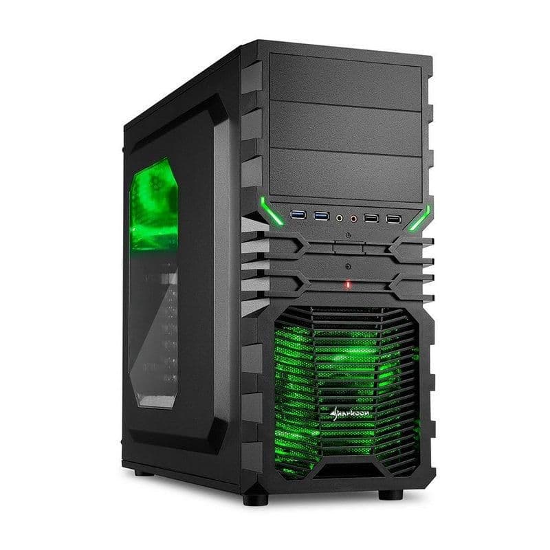 SHARKOON VG4-W ATX Mid Tower Black / Green with Acrylic Side Panel, USB 3.2 Gen 1 Type-A USB 2.0 Type-A main image