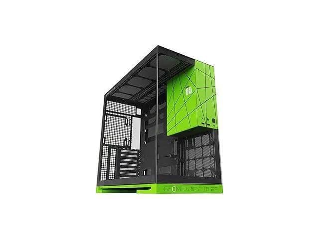 Geometric Future Model 5 ATX Mid Tower Black / Green with Fanless Design, Tempered Glass Side Panel, and USB 3.2 Gen 2x2 Type-C USB 3.2 Gen 1 Type-A main image