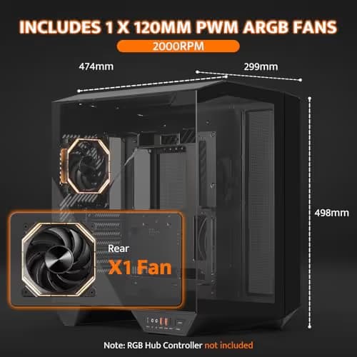 darkFlash DY470 ATX Mid Tower Black Tempered Glass, USB Type-C and Type-A (1 PWM ARGB Fans) image