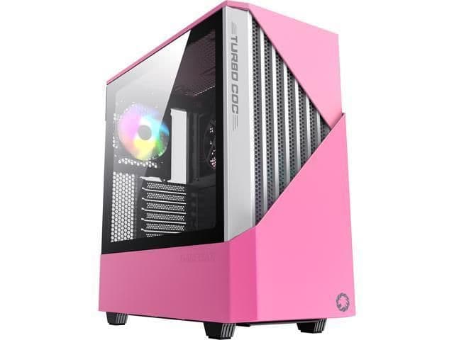 GameMax Contac Turbo COC ATX Mid Tower Pink / White Tempered Glass Side Panel, USB 3.2 Gen 1 Type-A image