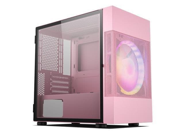 Vetroo M01 Micro ATX Mid Tower Pink / Black with Tempered Glass Side Panel and USB 3.2 Gen 1 Type-A USB 2.0 Type-A main image