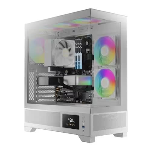 GAMDIAS ATLAS M1 ATX Mid Tower White with Tempered Glass Side Panel, USB 3.2 Gen 1 Type-A, and 420 x 210 x 465 mm image