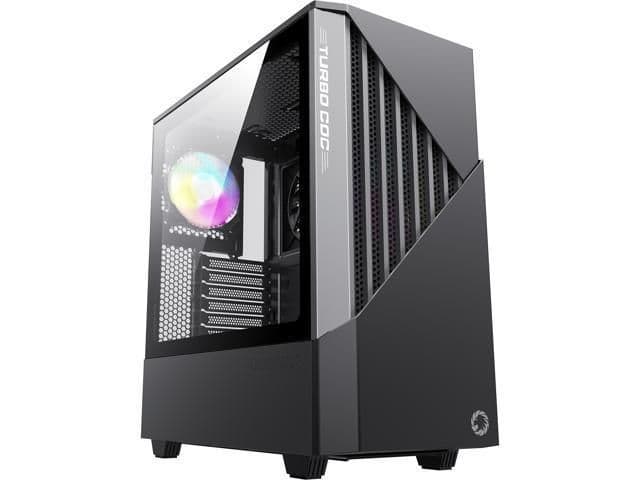 GameMax Contac Turbo COC ATX Mid Tower Black / Gray Tempered Glass Side Panel, USB 3.2 Gen 1 Type-A image