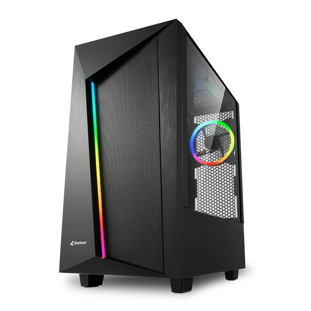 SHARKOON REV 100 ATX Mid Tower Black with Tempered Glass Side Panel and USB 3.2 Gen 1 Type-A Front Panel image