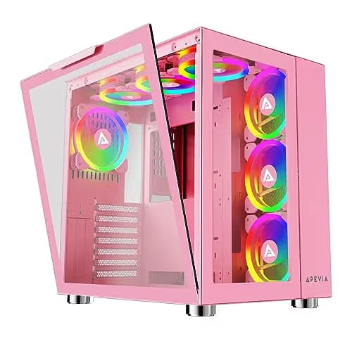 Apevia Prism Elite ATX Mid Tower Pink with Tempered Glass Side Panel, USB 3.2 Gen 1 Type-A, USB 2.0 Type-A main image
