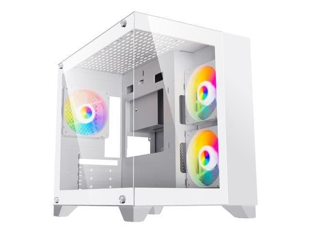 DIYPC ARGB-Q1.V2 Micro ATX Mini Tower White with Tempered Glass Side Panel and USB 3.2 Gen 1 Type-C / USB 2.0 Type-A Front Panel main image