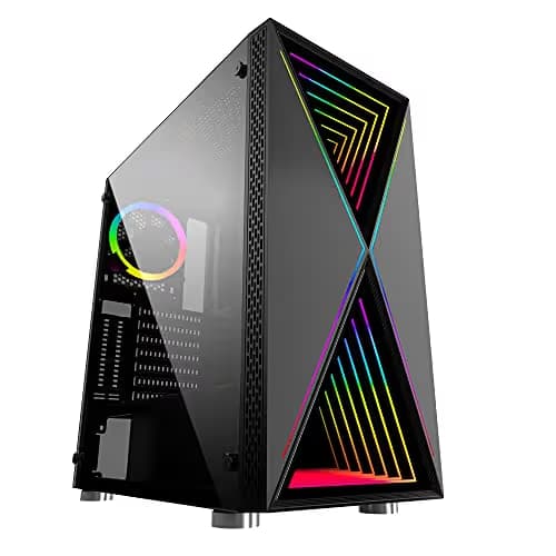 BGears b-BlackWidow-RGB ATX Mid Tower Black with Tinted Tempered Glass Side Panel and Front Panel USB 3.2 Gen 1 Type-A, USB 2.0 Type-A image