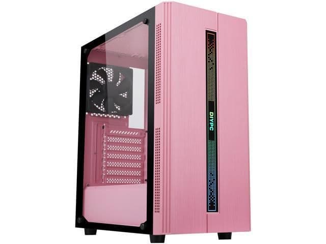DIYPC Rainbow-Flash-S1 ATX Mid Tower Pink Tempered Glass Side Panel image